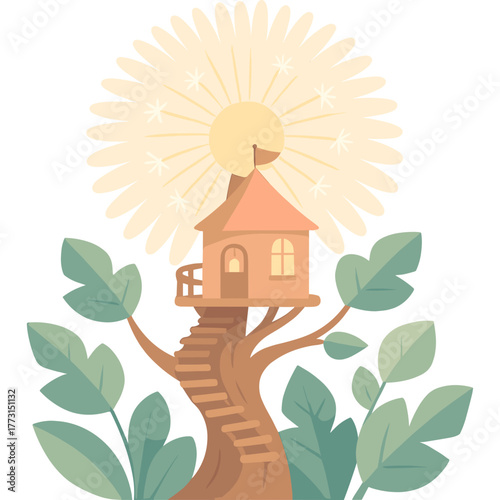 Enchanting Treehouse with Dandelion Bloom