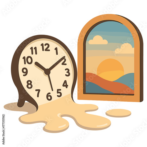 Melting Clock Surreal Dreamlike Landscape Art