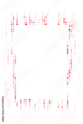 Abstract digital frame with vibrant pink and red dots creating a modern pixelated border on a transparent background, perfect for technology and design concepts.