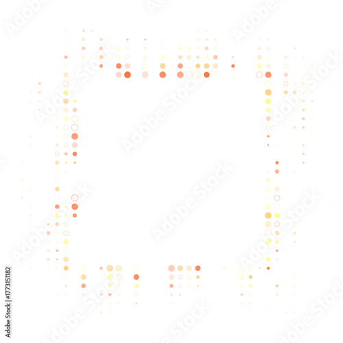 Abstract digital background with vibrant glowing circles and rings forming a rectangular frame, ideal for technology, data, or modern design concepts.