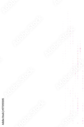 Abstract digital background with flowing binary code in purple and pink, representing data stream, technology, and cyber security concepts.