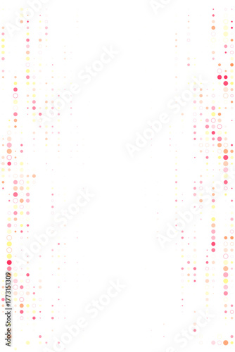 Abstract digital background with colorful dots and rings forming vertical patterns on a dark, mysterious backdrop, suitable for technology and data themes