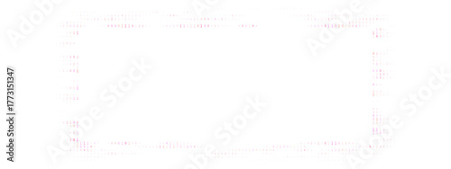 Futuristic glowing rectangular border with pixelated red and purple light effects on a dark transparent background, digital technology concept.