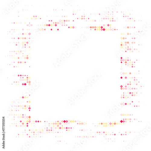 Vibrant Abstract Geometric Frame with Scattered Red and Yellow Diamond Shapes on a Dark Background, Modern Digital Art Design Element