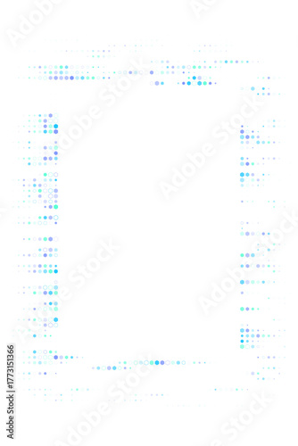 Abstract digital border with colorful glowing dots and hexagons on a transparent background, creating a modern and futuristic tech pattern