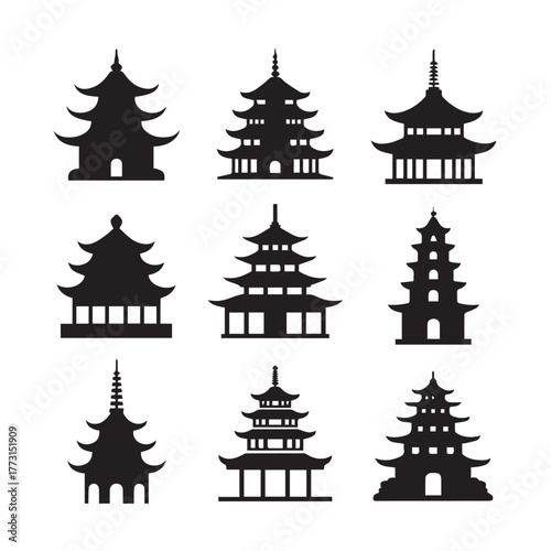 set of christmas tree silhouettes