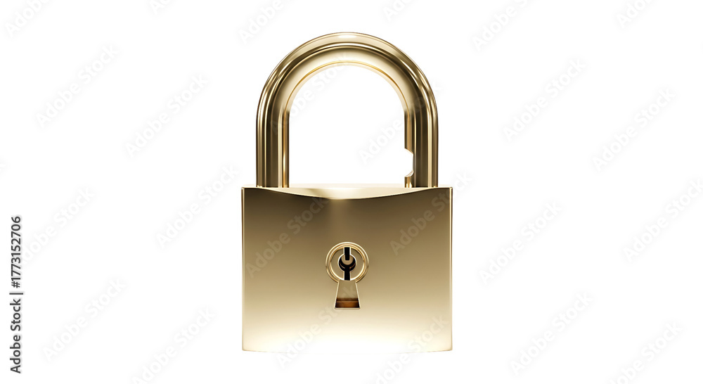 Naklejka premium A shiny golden padlock isolated on transparent background