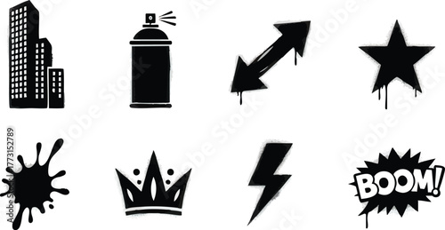 Set of urban graffiti street art stencil icons and symbols.