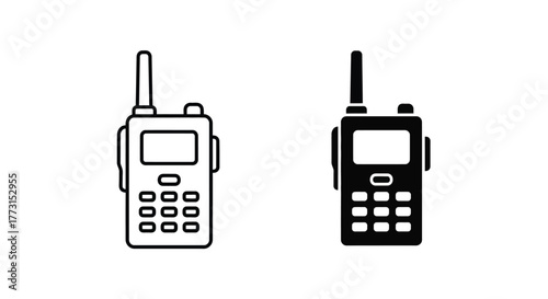 Walkie Talkie Icon Set (Outline and Glyph Style) - Two Way Radio Communication Symbol