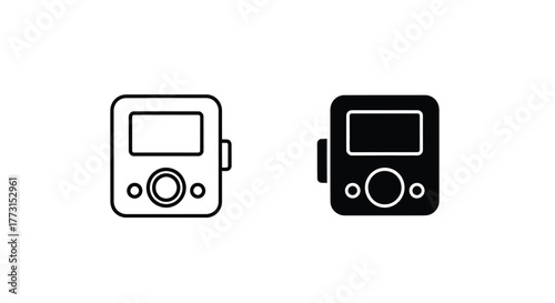 Two icons representing a digital device with a screen and a circular button.
