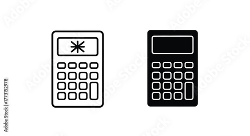 Calculator Icon Set (Outline and Glyph Style) - Mathematics and Accounting Symbol