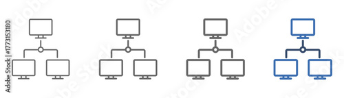 outline icon sheet computer network with three computer design and arrow diagram