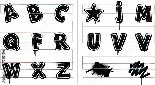 Graffiti Alphabet Collection Bold Urban Style Letters and Star.
