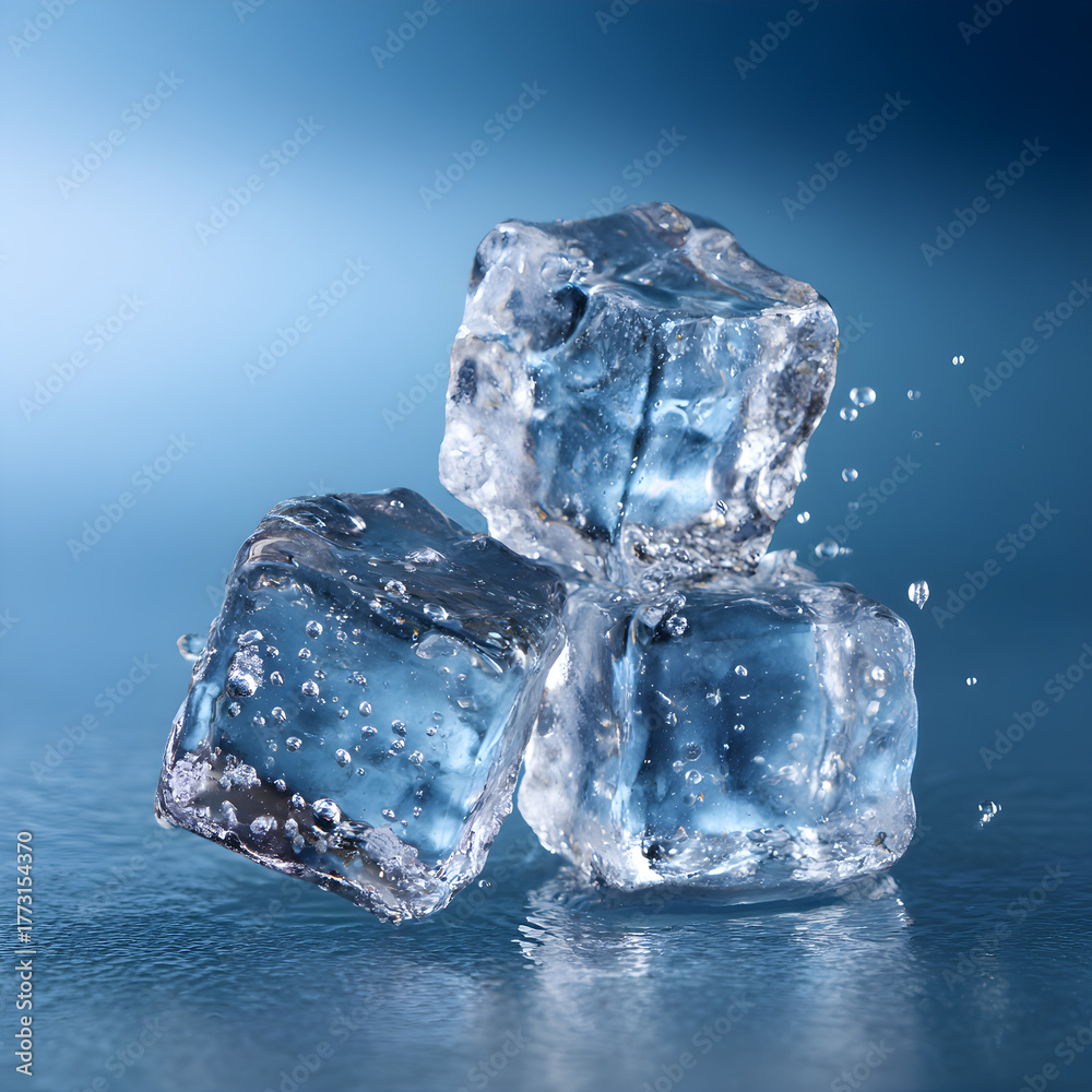 Obraz premium Icy Delights Chilled Ice Cubes Freshly Stacked for Refreshing Beverage and Beverage Concepts