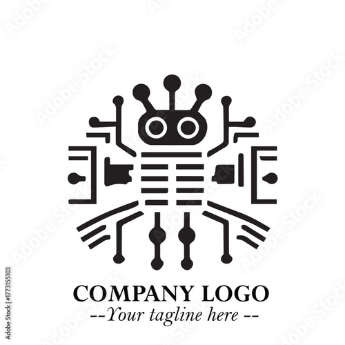 Circuit Robot Logo Symbol in Black on the White Background with Futuristic Tech Design
