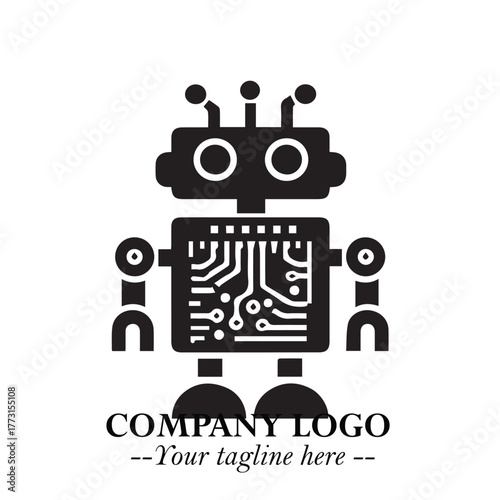 Circuit Robot Logo Symbol in Black on the White Background with Futuristic Tech Design
