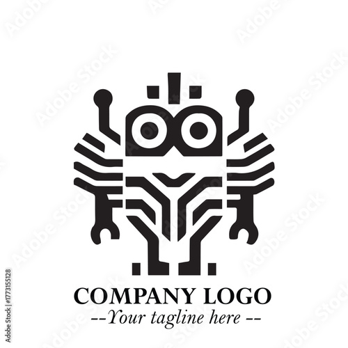 Circuit Robot Logo Symbol in Black on the White Background with Futuristic Tech Design
