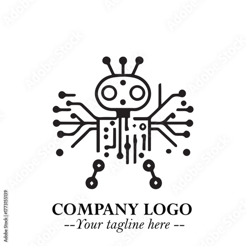 Circuit Robot Logo Symbol in Black on the White Background with Futuristic Tech Design
