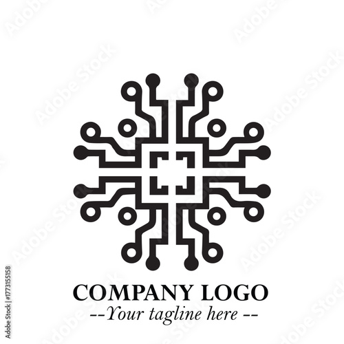 Circuit Robot Logo Symbol in Black on the White Background with Futuristic Tech Design
