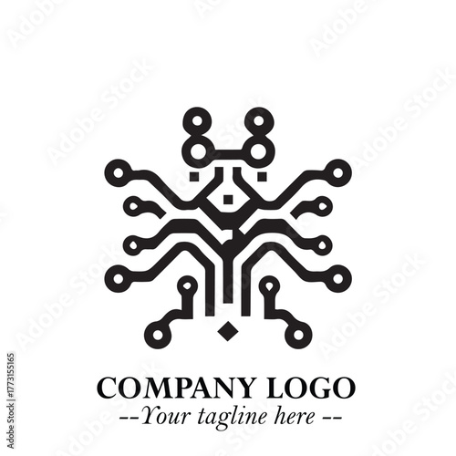 Circuit Robot Logo Symbol in Black on the White Background with Futuristic Tech Design
