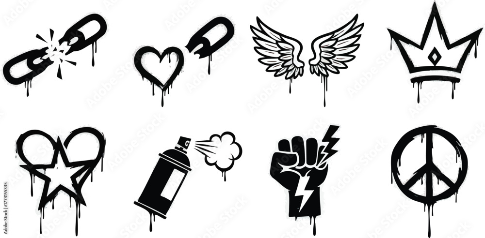 Naklejka premium Graffiti Drip Art Set of Urban Street Style Elements.