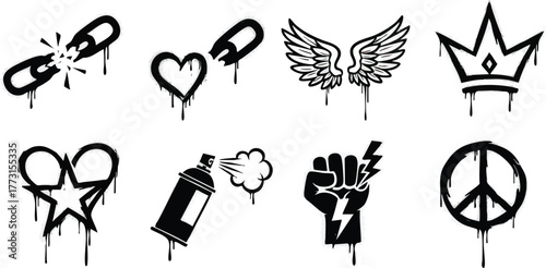 Graffiti Drip Art Set of Urban Street Style Elements.