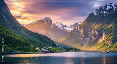 sunset in the mountains Seamless looping 4k time-lapse animation video background 