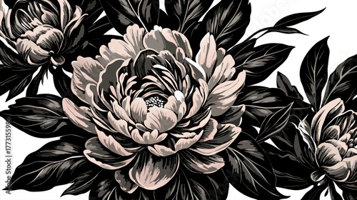 Hand-Painted Peony Illustration Elements for Elegant Invitations