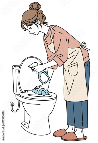 トイレ掃除をする女性01