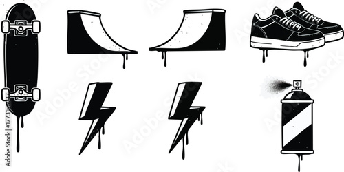 Skateboarding and Graffiti Culture Elements Vector Set.