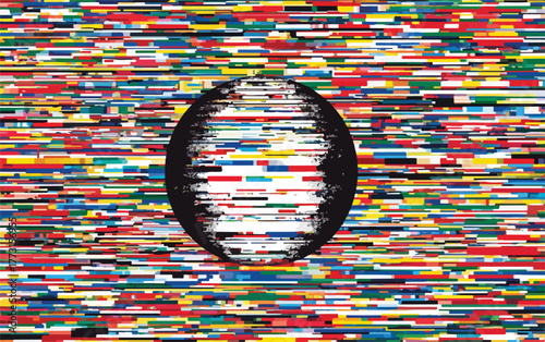 Abstrato vetorizado com círculo preto e fundo colorido de linhas horizontais