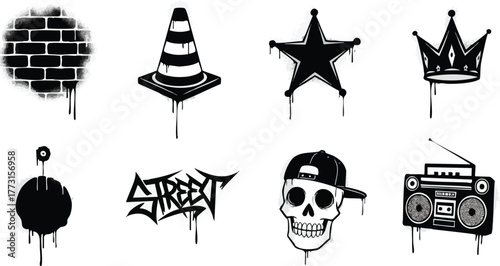 Graffiti art collection of street style elements and urban designs.