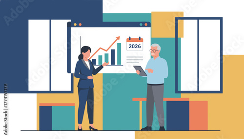 Professional team analyzing financial data and planning future business growth for 2026