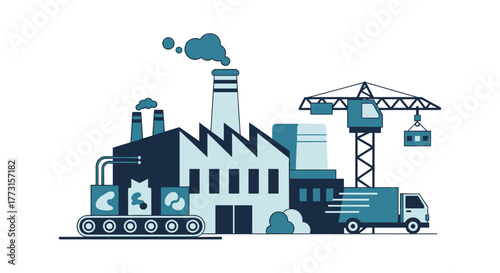 Flat design illustration of an industrial factory production line logistics and transportation