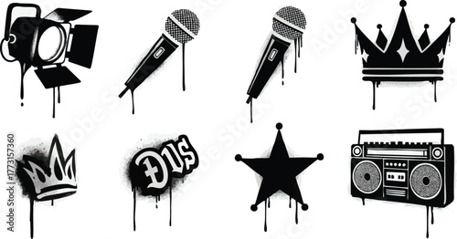 Urban Graffiti Art Set with Microphones Crowns Boombox and Star.