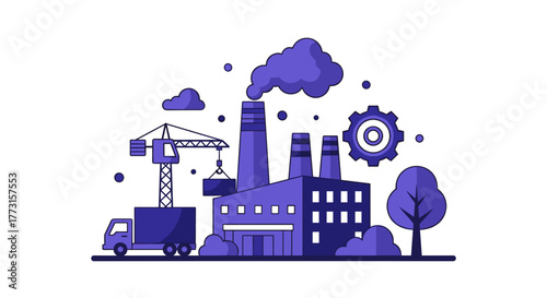 Modern flat vector illustration of an industrial factory production logistics and manufacturing