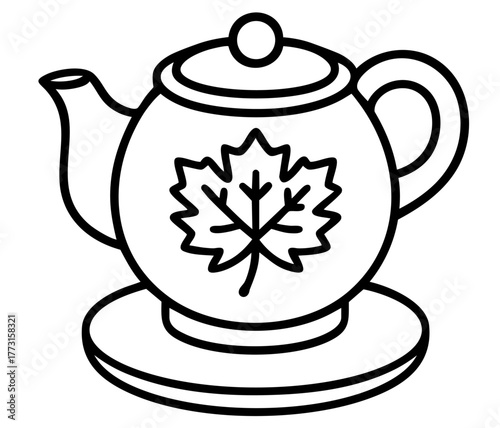 Teapot with maple leaf — autumn tea and cozy home evening