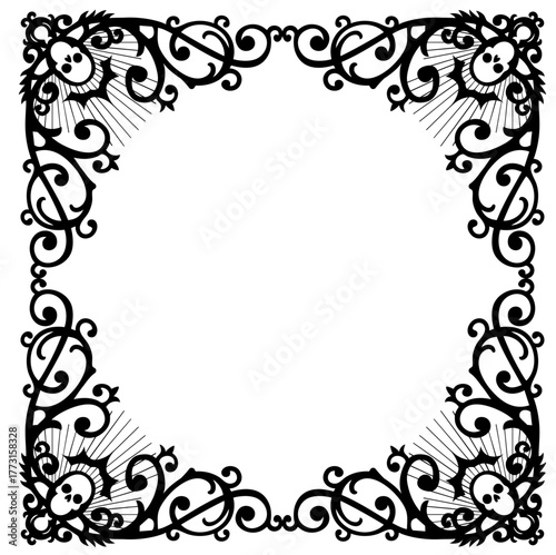 Halloween square frame made with skulls, bones, and vintage gothic ornaments