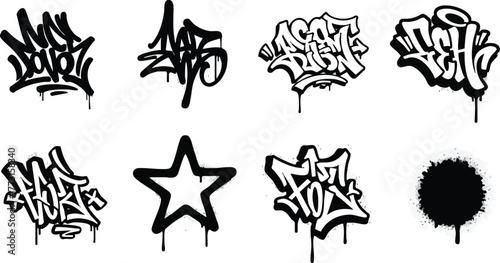 Graffiti Art Collection Diverse Tag Designs with Drip Effects.