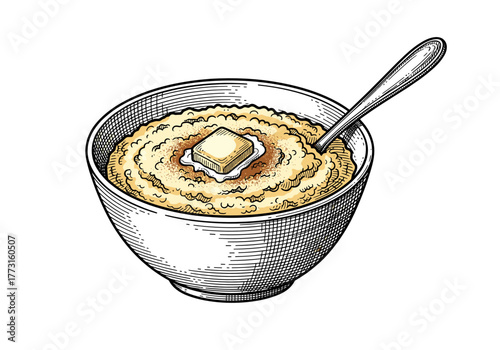 Cornmeal porridge with butter vector illustration on transparent background for breakfast packaging and traditional food design