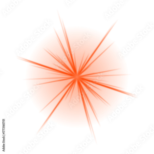Vibrant orange starburst light effect on a dark transparent background, radiating bright rays of energy and glow