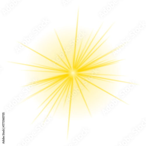 Bright yellow starburst light effect radiating on a dark transparent background, creating a dynamic and energetic glow