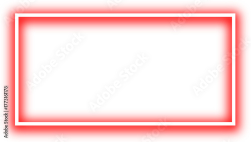 A rectangular frame with a vibrant, glowing red neon light border on a white background.