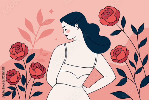 Minimalist Generative AI Illustration: Woman Embracing Natural Beauty