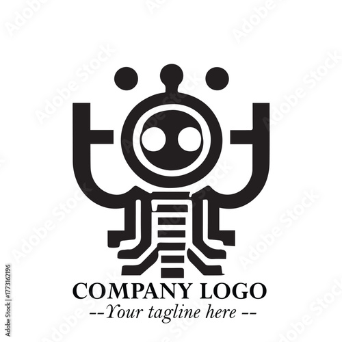 Circuit Robot Logo Symbol in Black on the White Background with Futuristic Tech Design
