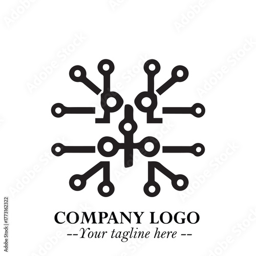 Circuit Robot Logo Symbol in Black on the White Background with Futuristic Tech Design
