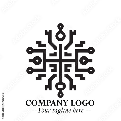 Circuit Robot Logo Symbol in Black on the White Background with Futuristic Tech Design

