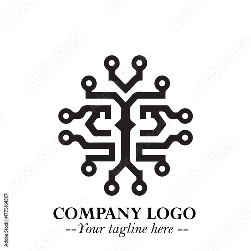 Circuit Robot Logo Symbol in Black on the White Background with Futuristic Tech Design
