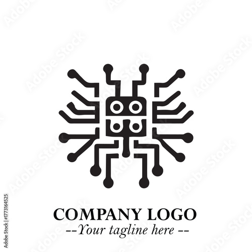 Circuit Robot Logo Symbol in Black on the White Background with Futuristic Tech Design
