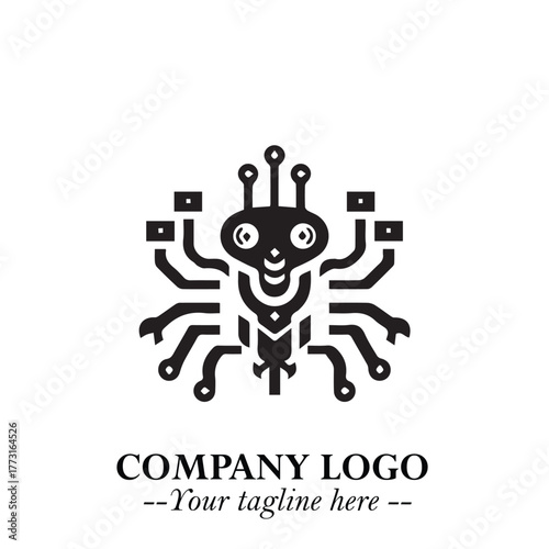 Circuit Robot Logo Symbol in Black on the White Background with Futuristic Tech Design
